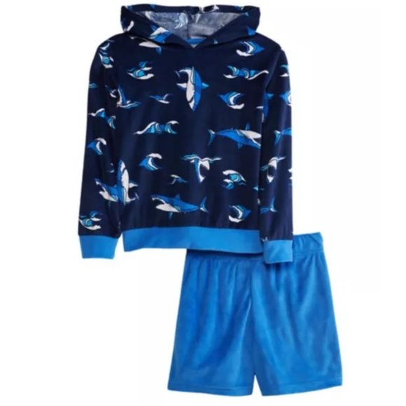 Boys Saint Eve SHARK Hoodie Shirt & Shorts Pajamas Set Size Sm 6/7 Med 8 NWT - Picture 1 of 2